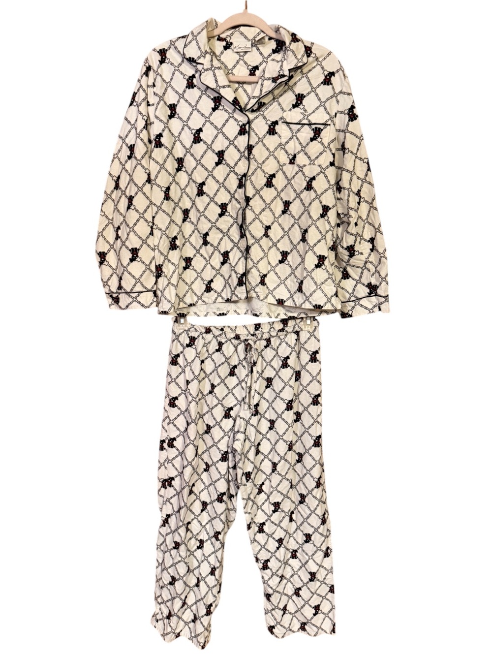 Kim Rogers Womens Large Fleece Pajama Set Scottish Terrier Dog Print PJs Pants L
